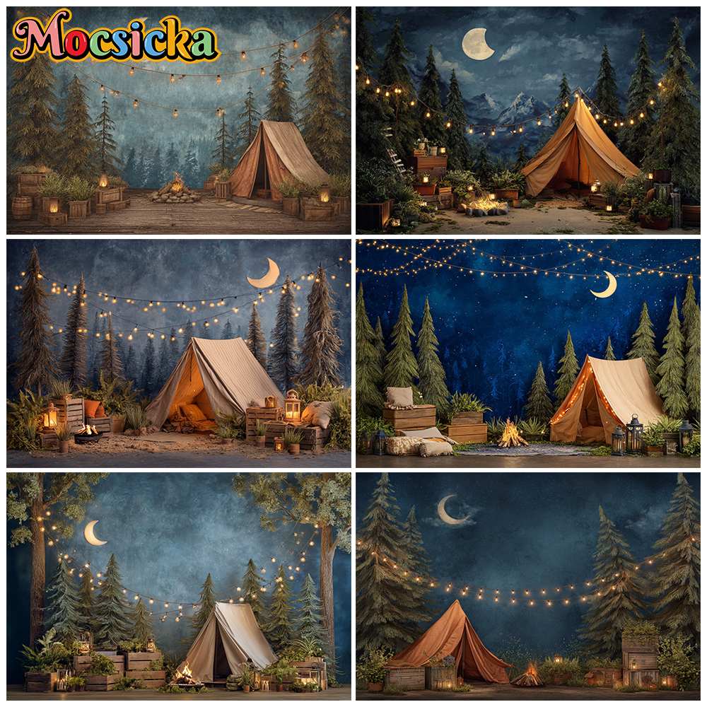 Outdoor Adventure Background - Mocsicka Cenário Fotográfico Noturno de Acampamento: