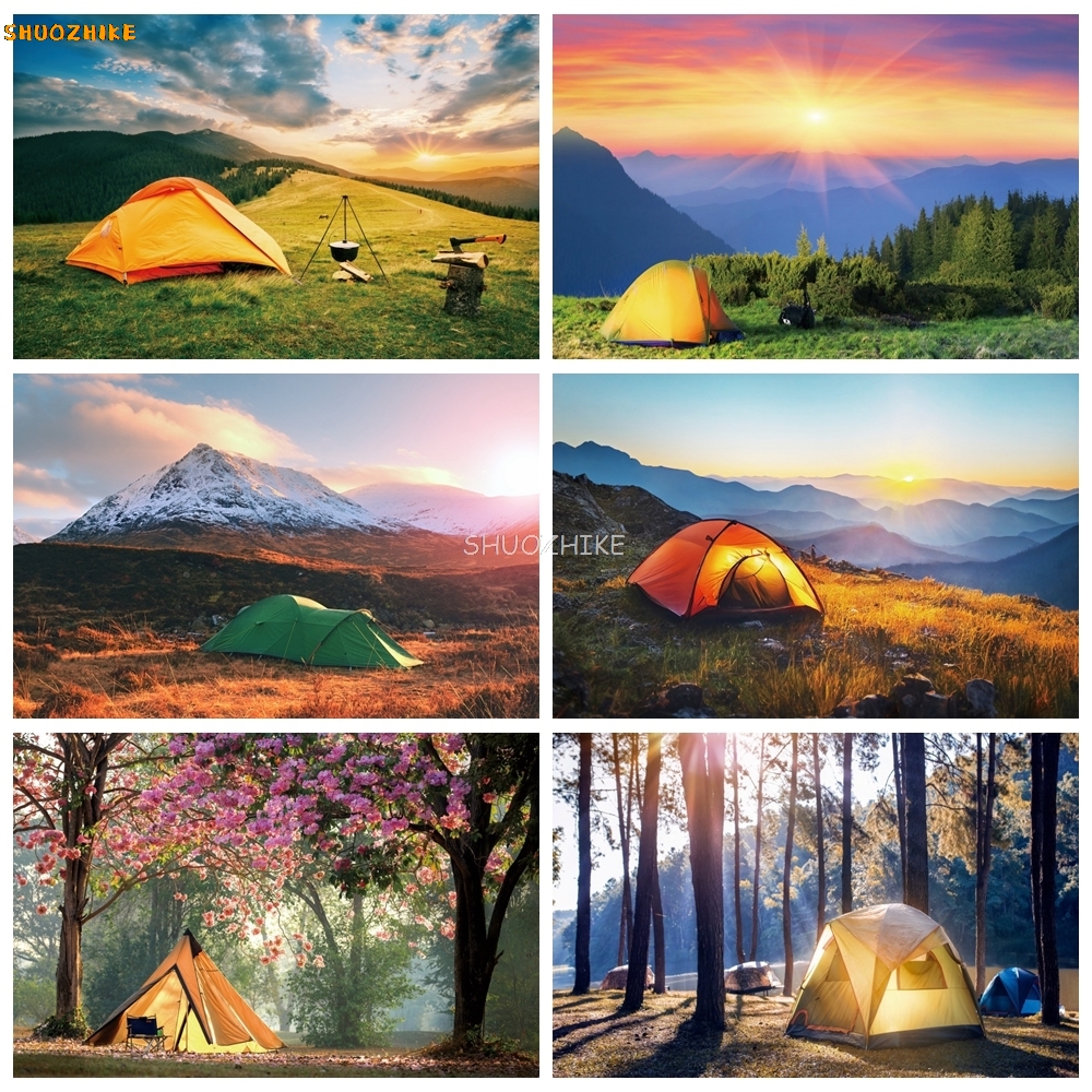 Outdoor Adventure Background - Floresta ao ar livre acampamento pano