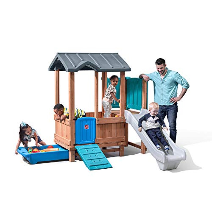 Outdoor Adventure With Kids - Woodland Adventure Playhouse & Slide, conjunto