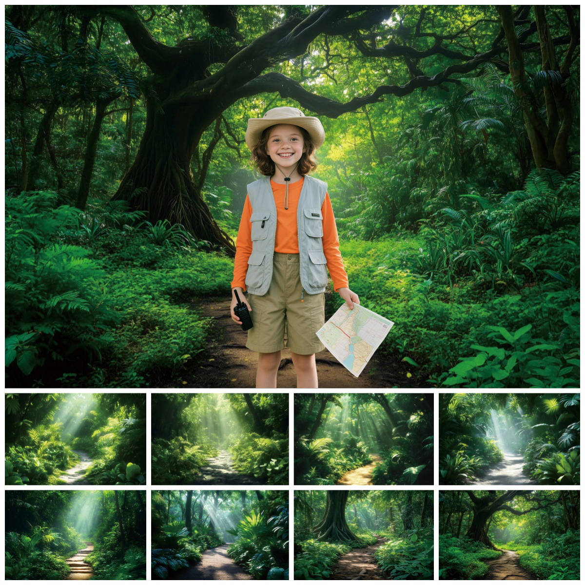 Outdoor Adventure Background - Cenário de aventura de floresta tropical,