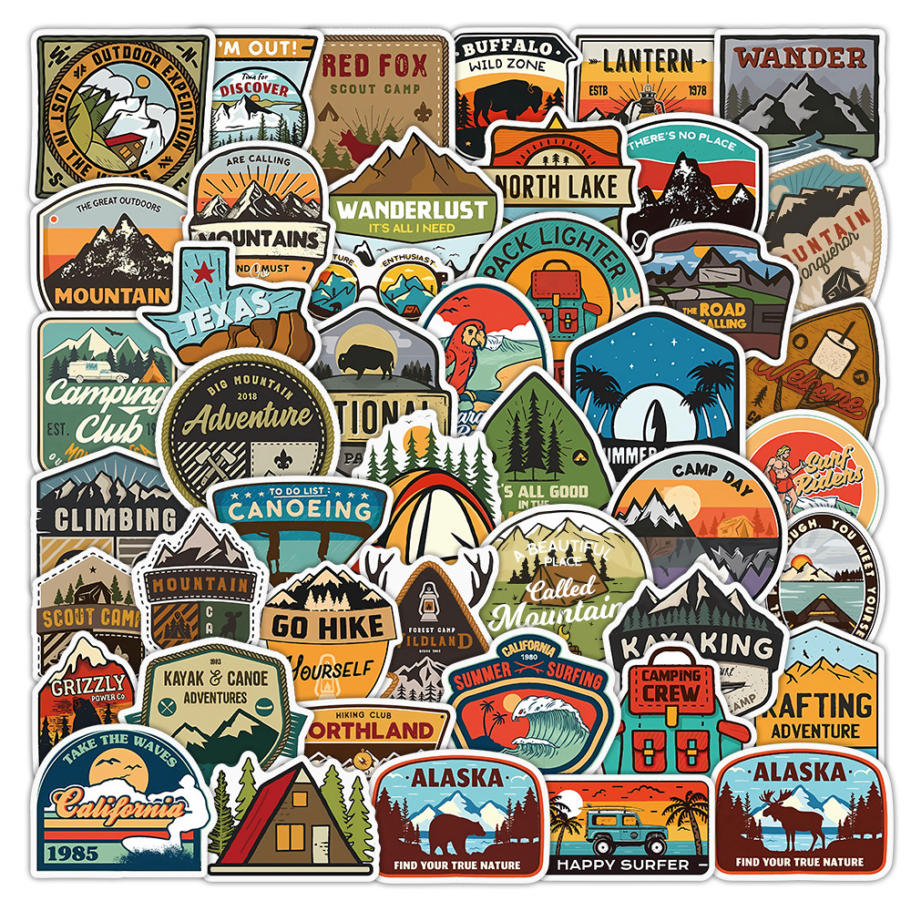 Outdoor Adventure Stores - 50 Folhas de Adesivos Vintage para