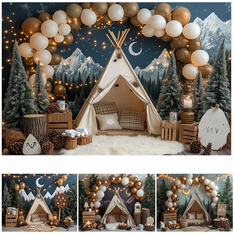 Outdoor Adventure Background - Fundo Fotográfico Noturno LS para Acampamento: