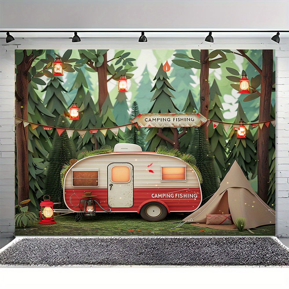 Poliéster Selva Camping Tema B - Outdoor Adventure Background avaliação e preço