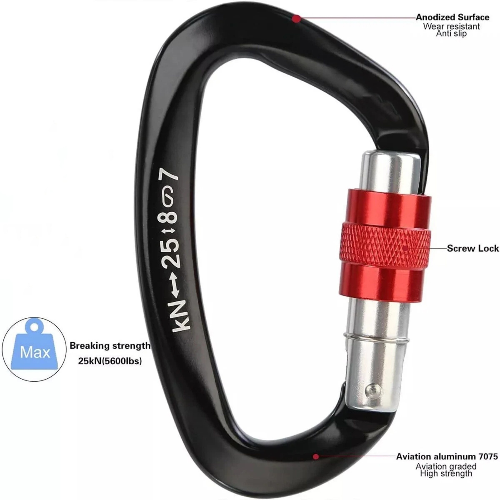 5 pçs/set 25kn d-forma mosquet - Carabiner Locking D avaliação e preço