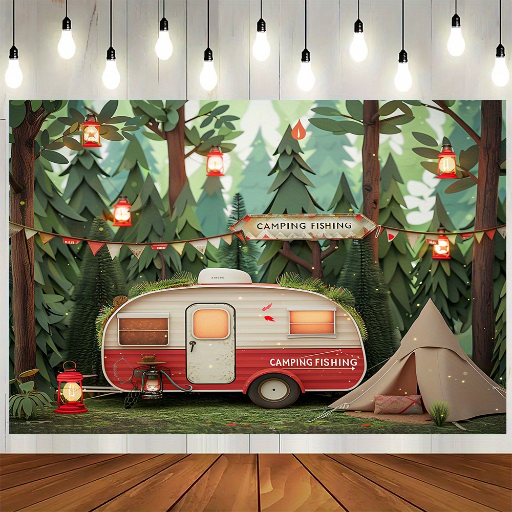 Tapeçaria Temática de Acampame - Outdoor Adventure Background avaliação e preço